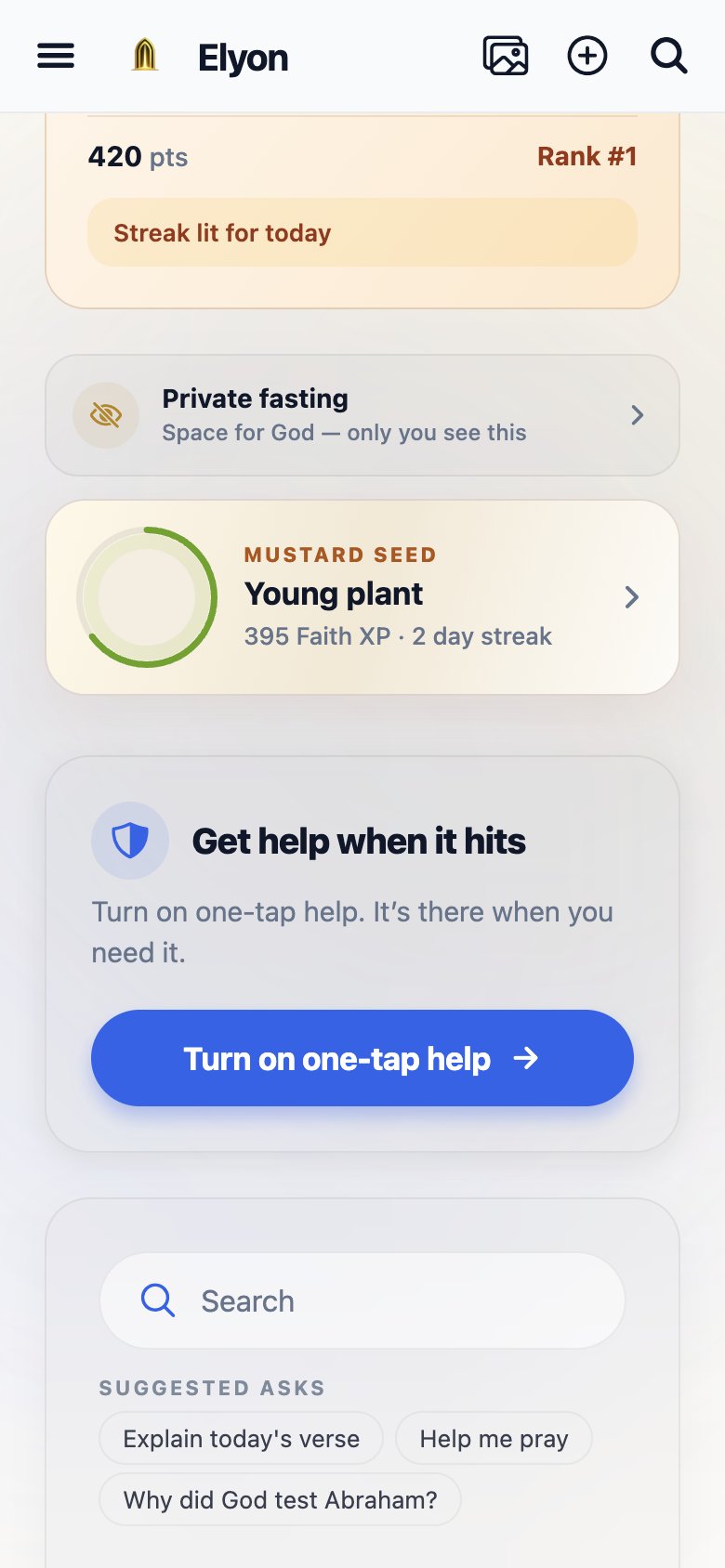 Elyon home card: Get help when it hits — Turn on one-tap help